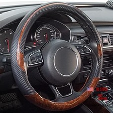 Wood Grain Steering Wheel Cover Universal Microfiber Leather, Suitable Black
