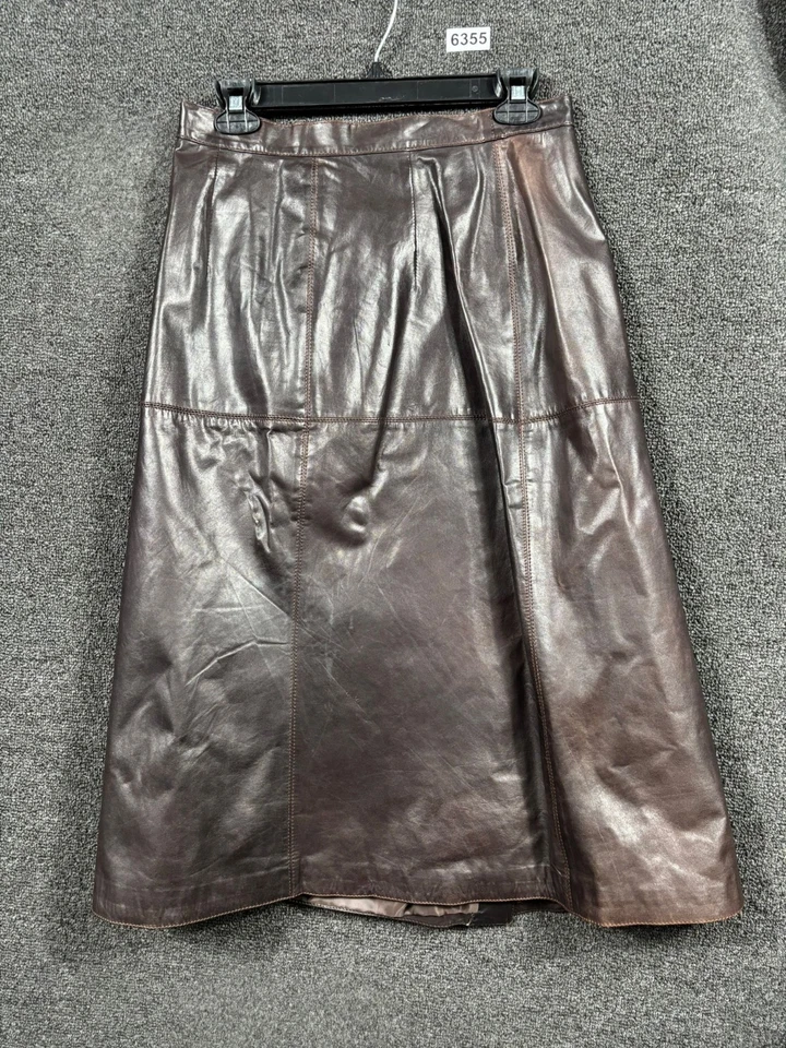 Falda Sabrina de cuero genuino línea A para mujer talla 8 marrón hasta la rodilla *LEER Foto 2 de 4