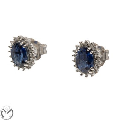 Orecchini oro bianco 18 kt 750 diamanti 0,18 ct zaffiri 1,80 ct -773/ST-