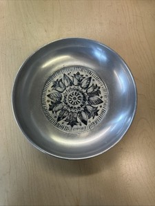 Vintage Bulenium Aluminum Dish With Ceramic Base