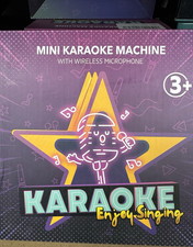 Mini Karaoke Player Machine with Wireless Microphone, Purple/Green Colors
