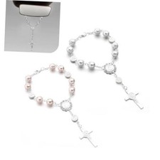 WZP 2PCS Car Rosary for Rearview Mirrors, Mini Steering Wheel Pink Silver