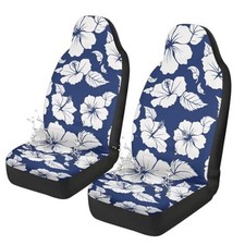 Waterproof Car Seat Cover Easy to Install Car Front Seat White Hibiscus