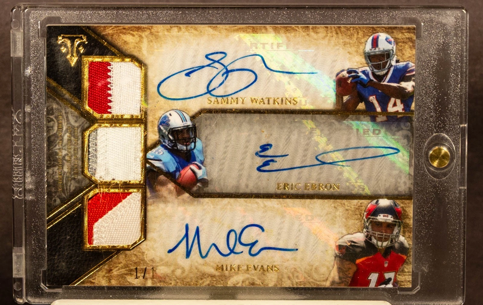 MIKE EVANS SAMMY WATKINS ERIC EBRON 2014 Topps Triple Threads RC Patch Auto 1/1
