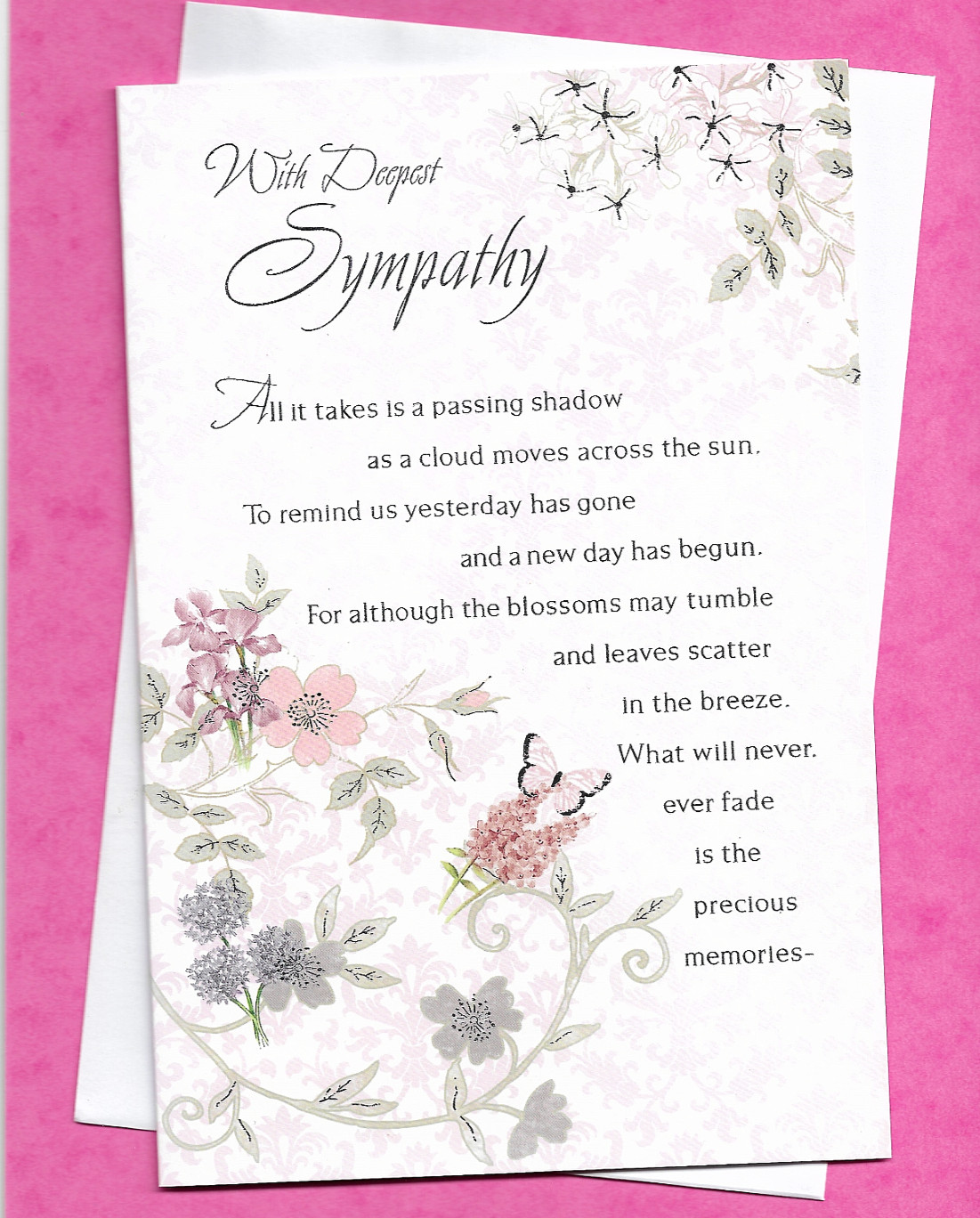 Sympathy Card 9""x6"" Condolence Bereavement Long Message Touching Words Verse