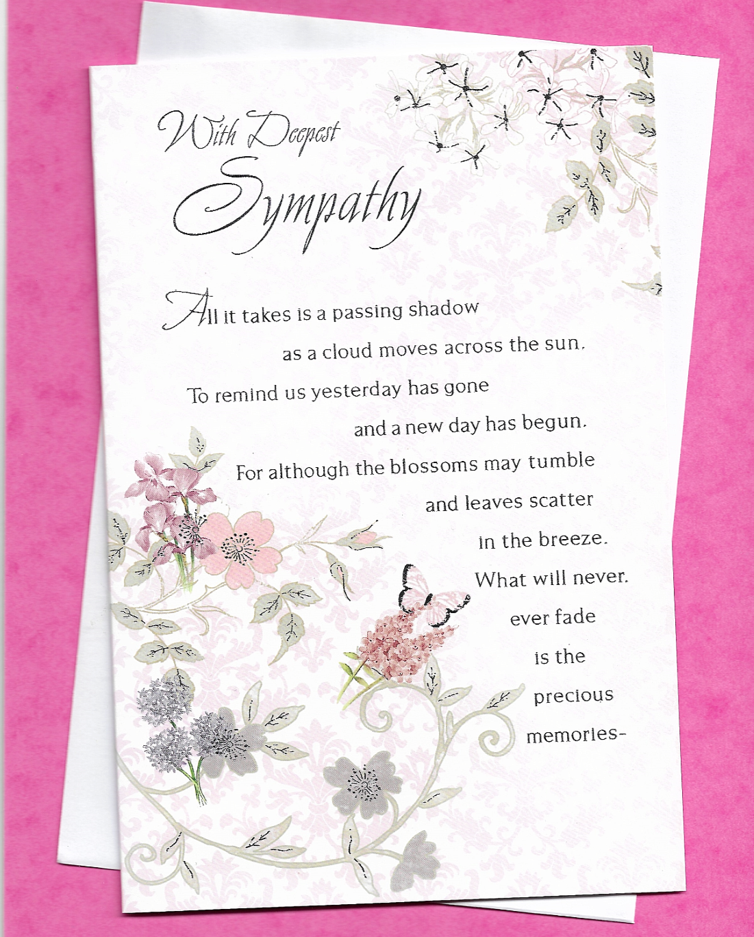 Sympathy Card 9""x6"" Condolence Bereavement Long Message Touching Words Verse