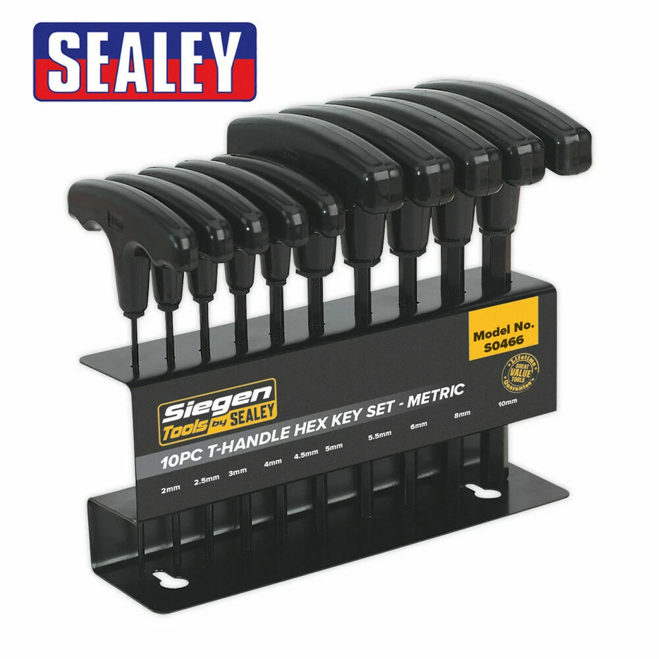 SEALEY HEX KEY SET 10PC T HANDLE ALLEN KEY ALLAN WRENCH T BAR AND RACK S0466 - Image 2 of 3