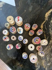 Lot 23 Vintage Wooden Thread Spools Varying Sizes Brands EMPTY