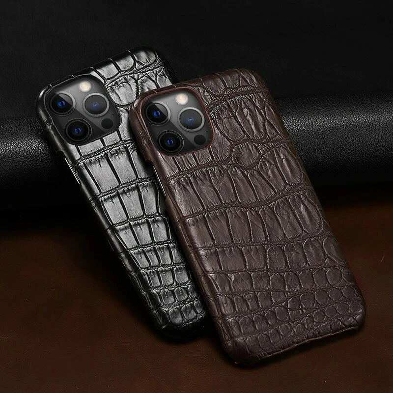 Gold Finger Strap Case for iPhone 14 Pro Max in Genuine Calfskin and  Alligator