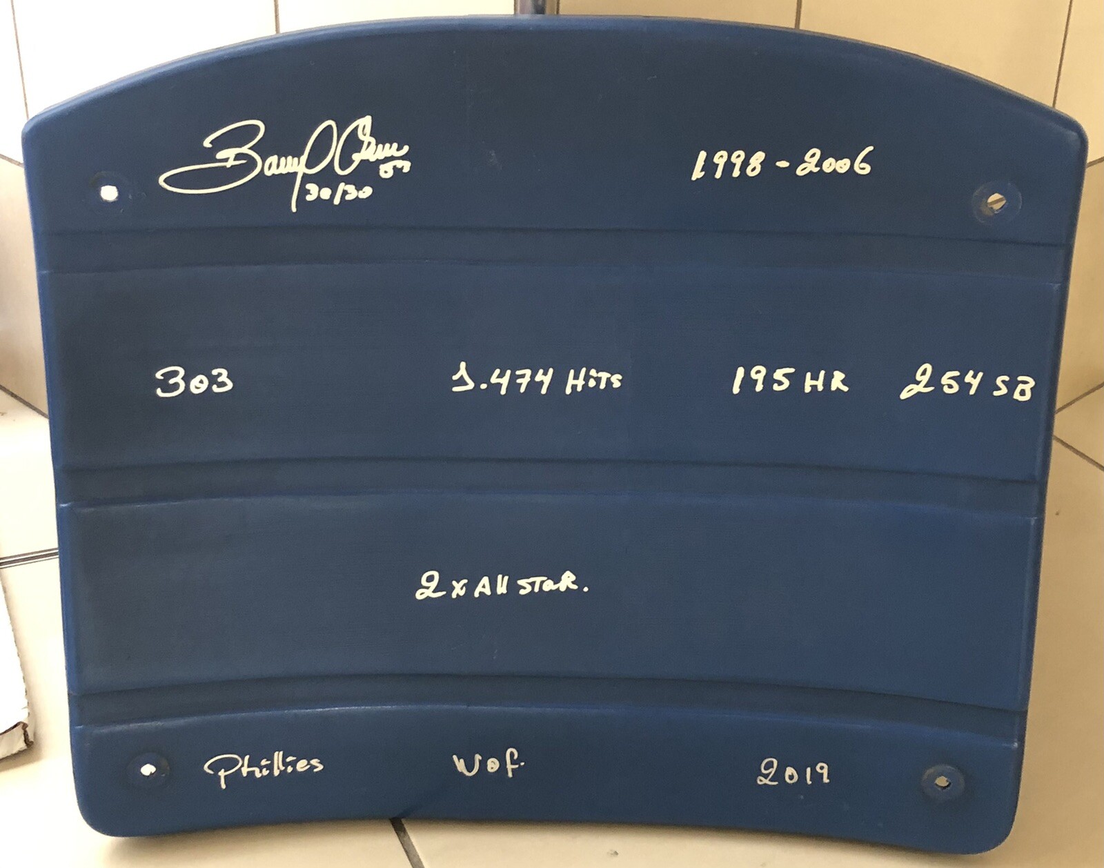 Bobby Abreu Autographed Veterans Stadium Seat Back w/ Multiple Inscriptions (JSA eBay