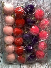 24 Pcs 2  Christmas Hanging Velvet Ball Ornaments .6 Bright Colors.NIB.Shatterpr