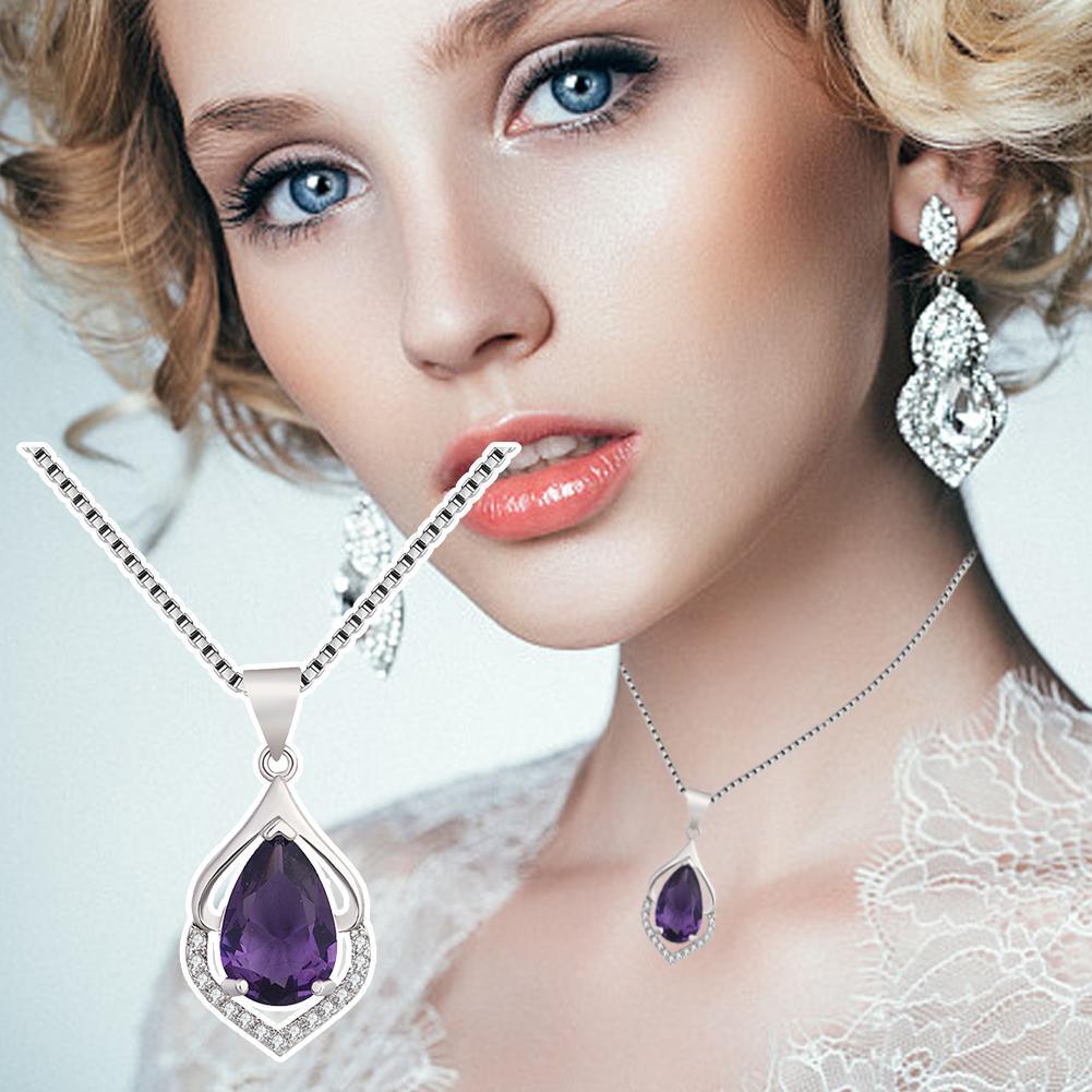 Crystal Amethyst Pendant Chain Necklace 925 Sterling Jewellery Women's Z5S2