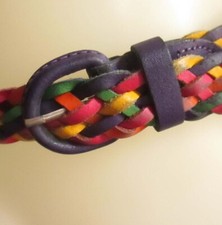 Vintage Genuine Leather Multicolor Braided Belt With Purple Buckle Womens Small
