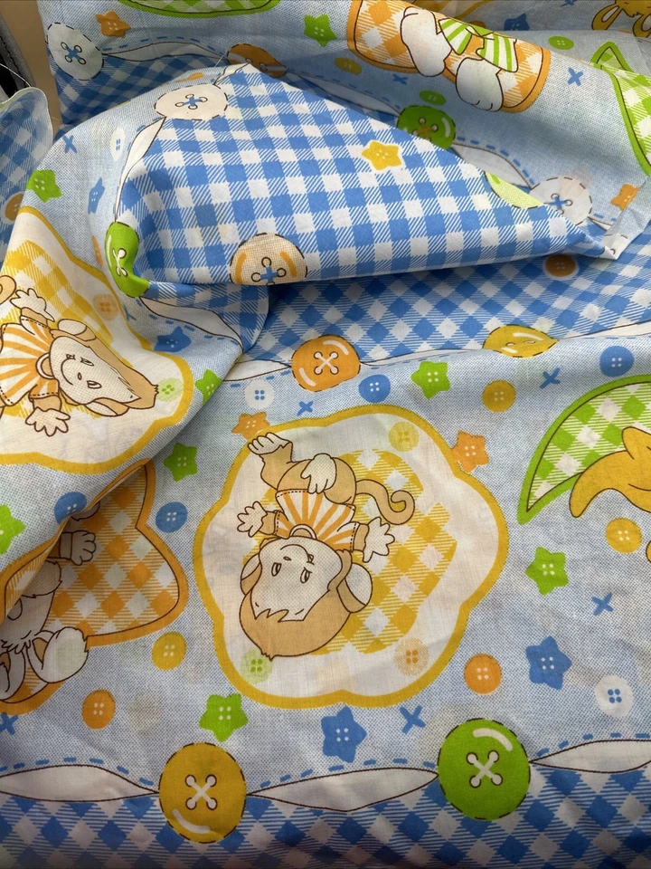 Tela de animales bebé guinga azul vintage años 60 2 1/2 yardas mono canguro conejo Foto 4 de 4