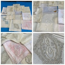Vintage Lot of 12 Monogrammed Hankies Hand-Embroidered Handkerchiefs