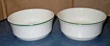 TWO HOMER LAUGHLIN CHINA GOTHIC GREEN STRIPE 5" SOUP BOWLS  RESTAURANT WARE 