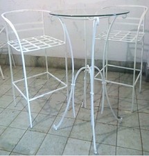 tavolino alto  in ferro PIENO forgiato e battuto a mano con 2 sedie sgabello