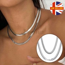 925 Sterling Silver Filled Flat Herringbone Snake Chain Necklace 16-24 inch Long