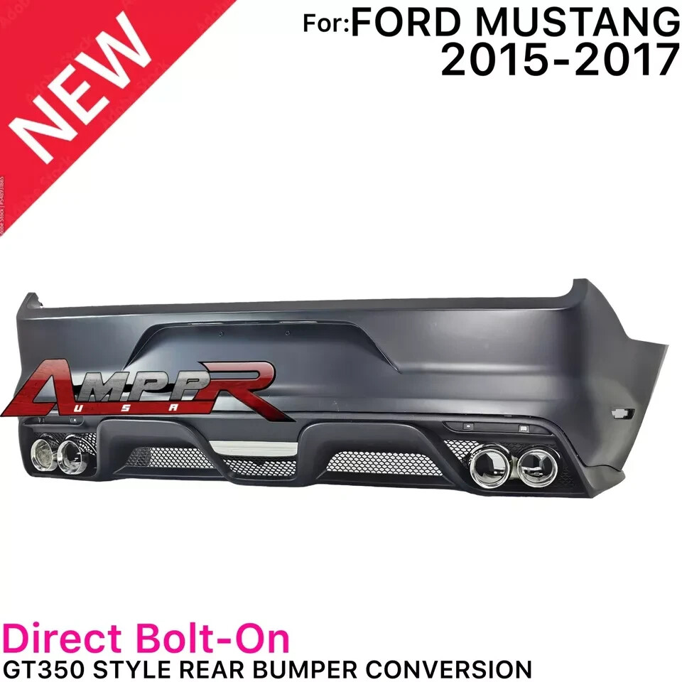 Fits All 15-23 Ford Mustang Gt350 Style Rear  Bumper + Exhaust Tips & Diffuser