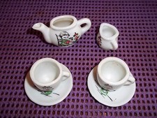 Vintage Toy China Tea Set Miniature 6 Pieces Japan Girls W/ Dolls Design  3