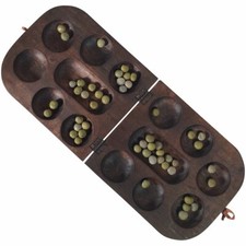 African Oware (mancala) Seed Board Game - Folding rounded shape