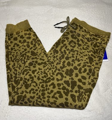 JoyLab Joggers Womens XLarge Green Animal  Leopard Print Sz XL