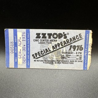ZZ TOPS CONCERT TICKET STUB SEP 30 1976 LAKELAND CIVIC CENTER