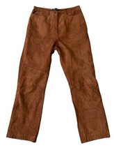 HAROLD'S Pants Womens Sz 6 Suede Leather Zip Front High Waisted Brown Vtg