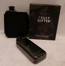 Ted Baker Double Hip Flask 2x 85ml Stainless Steel Hip Flasks &Case. New Unused 