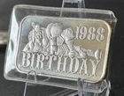 VINTAGE MADISON MINT FINE SILVER ART BAR - HAPPY BIRTHDAY.