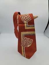 Vtg 40's Men's Rockabilly Swing Necktie Orange Gold Brown By Fraternity