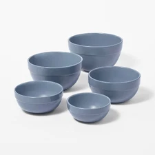 Figmint Earthenware Mixing Bowl Set Solid Hue Blue 5pc Ceramic Microwave