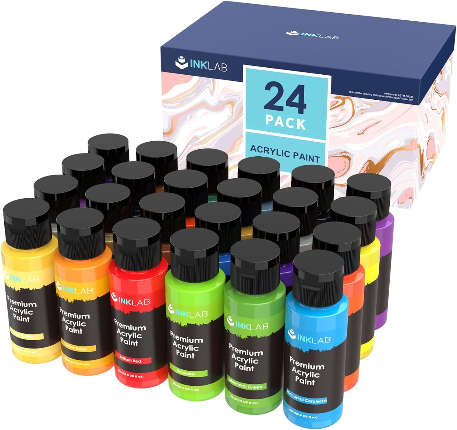Acrylic Paint Set 24 Vibrant Colour Non Toxics Acrylic Craft Paints Rich Pigment