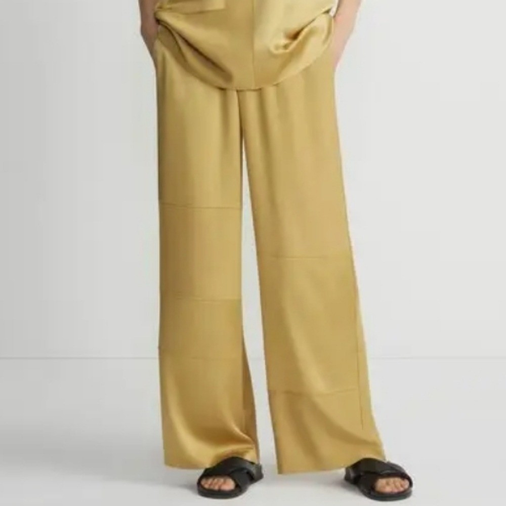 Lafayette 148 NWT Riverside Pant Wide Leg 100% Silk MSRP $998 Gold XL Boho