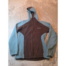 Columbia Fleece Hoodie Jacket Womens M Brown Blue Full Zip Outdoor Sportswear