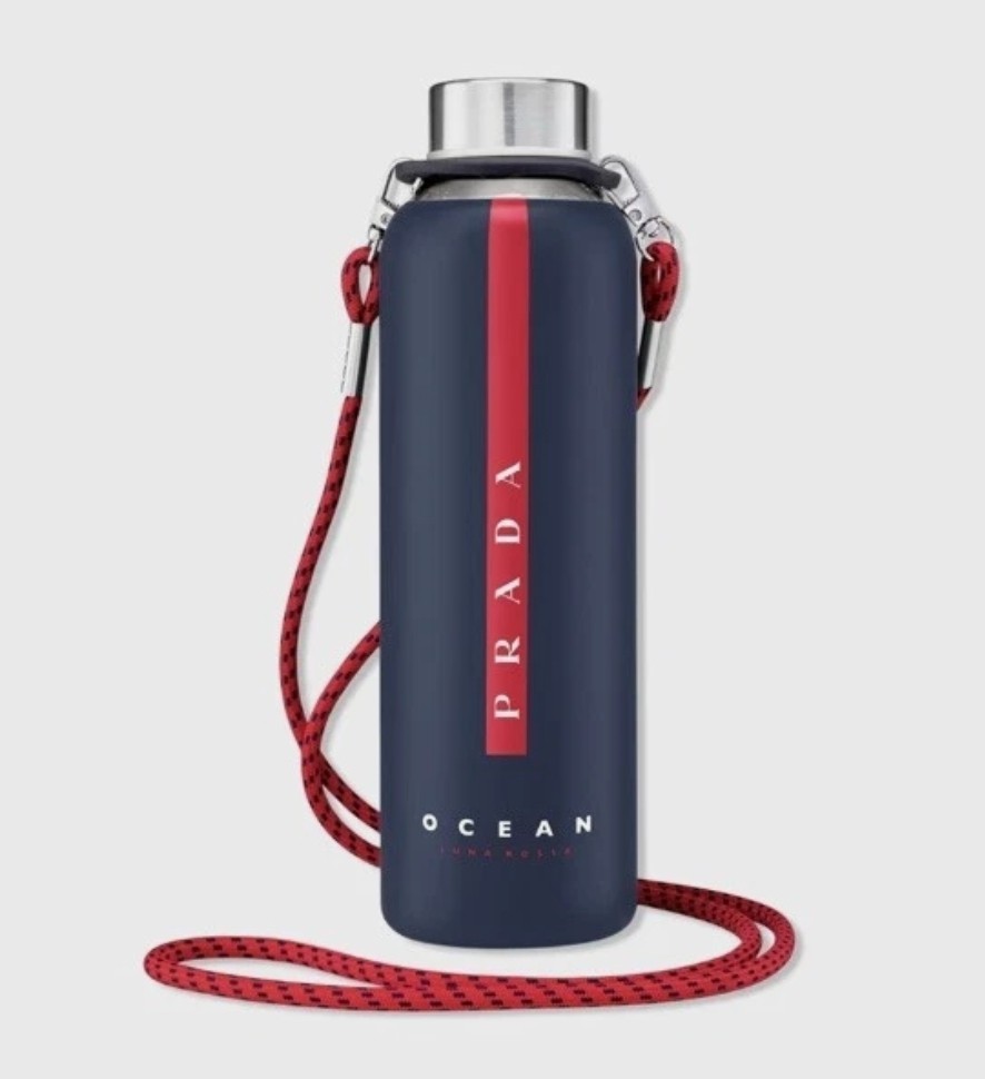 Prada Beauty Luna Rossa Ocean. Glass Water Bottle & Silicone Sleeve