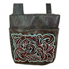 Patricia Nash Tooled Crossbody Handbag Turquoise Brown Bag