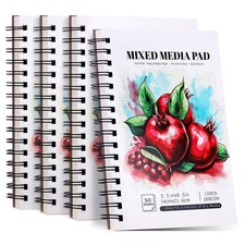 4 Pack 5.5x8.5" Mixed Media Sketchbooks, 160gsm Heavyweight Spiral Bound Drawing