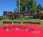 4 Vintage Coca-Cola Tiffany-Style Stained Glass 6½" Pedestal Iced Tea Glasses