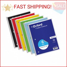 Oxford Spiral Notebooks, 6 Pack, 1 Subject, Wide Ruled Notebooks for School, 8 x