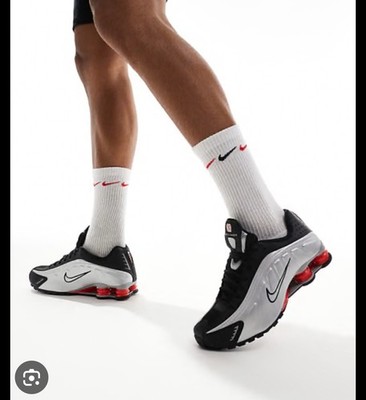 New Nike Shox R4 Metallic Silver Black Red AR3565-011 Women Size