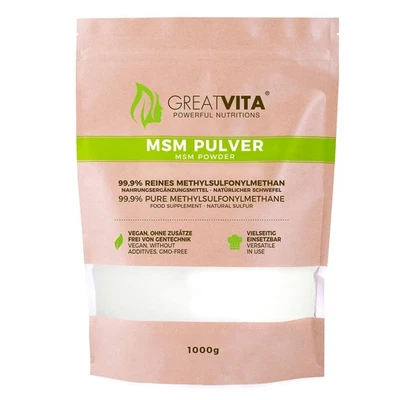 GREATVITA 1 kg MSM Pulver Premium Methylsulfonylmethan 99,9% Reinheit organischer Schwefel