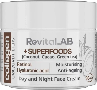 REVITAL LABS Superfood Anti Ageing Wrinkle Collagen FACE LIFT CREAM Hyaluronic Acid & Retinol