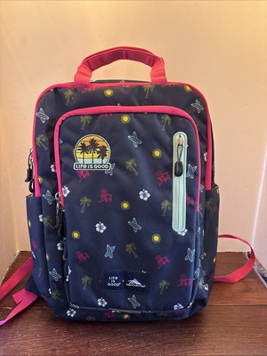 Life Is Good High Sierra Backpack 40L Padded Expandable Beach Theme On Navy Bag