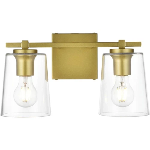 Elegant Lighting LD7310W14BRA Kacey 2-Light 8" Bathroom Sconce,Brass/Clear - Picture 1 of 7