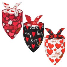 3 Pack Valentine's Day Dog Bandanas Reversible Heart Red Lip Love Letter Bib