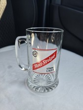 Red Stripe Beer Glass with Handle