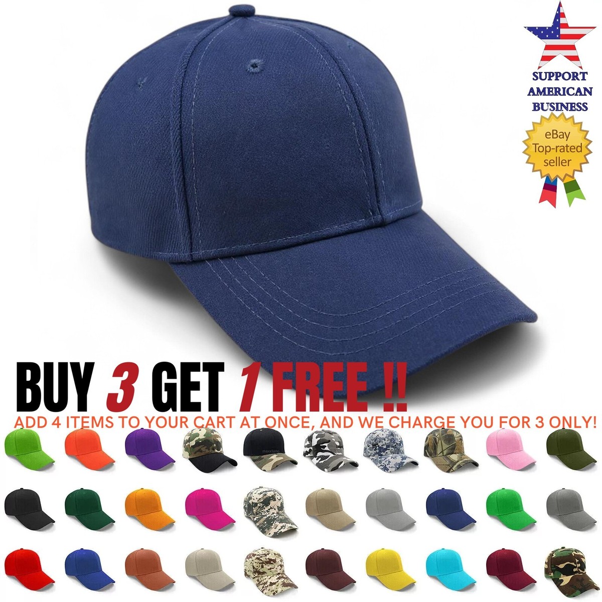 Mens Baseball Cap Solid Polo Style Plain Hats Trucker Hat Men Army Caps Lot