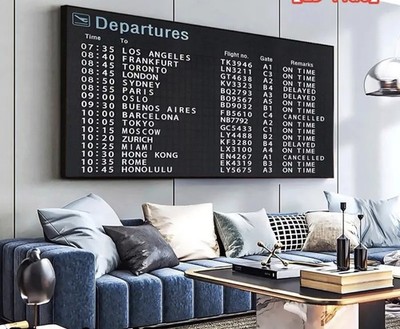 Banner/Poster/Flagge 80x120 Flugtafel/Hafen Wartesaal Wohnzimmer Hanga 8609