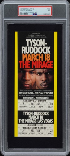 1991 MIKE TYSON V DONOVAN RAZOR RUDDOCK FULL BOXING FIGHT TICKET PSA 7 (POP 5)